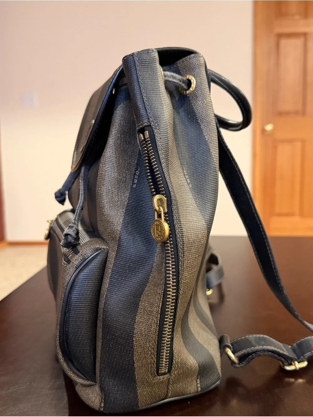 Vintage fendi Pequin Canvas Leather Backpack
